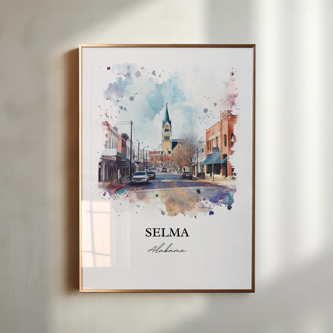 Selma Alabama Historic Downtown Main Street Watercolor Poster