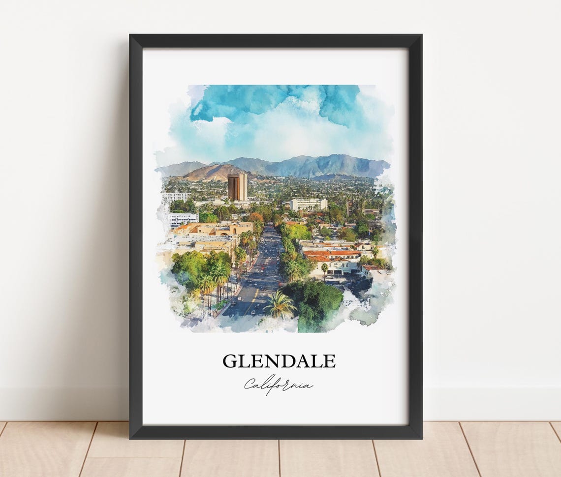 Glendale California Watercolor Downtown Skyline City View Poster - Image 5