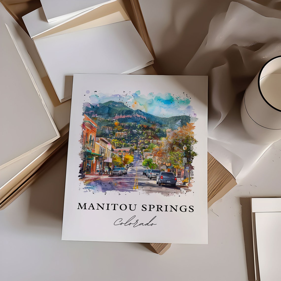 Manitou Springs Colorado Mountain Town Street Watercolor Poster - Image 5