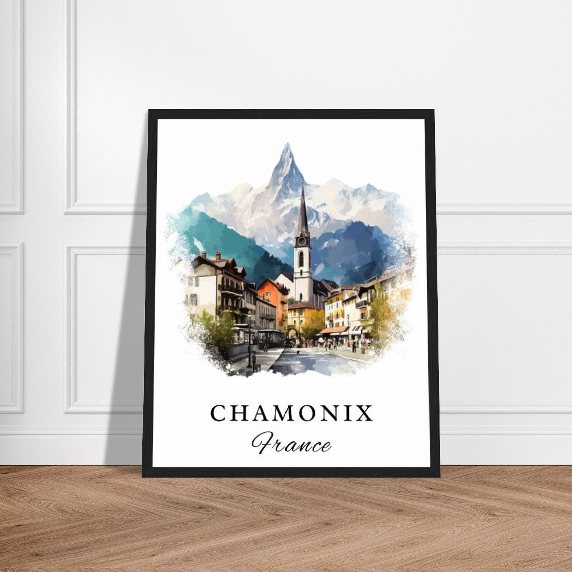 Chamonix France Alpine Street Mountain Watercolor Travel Poster - Image 2
