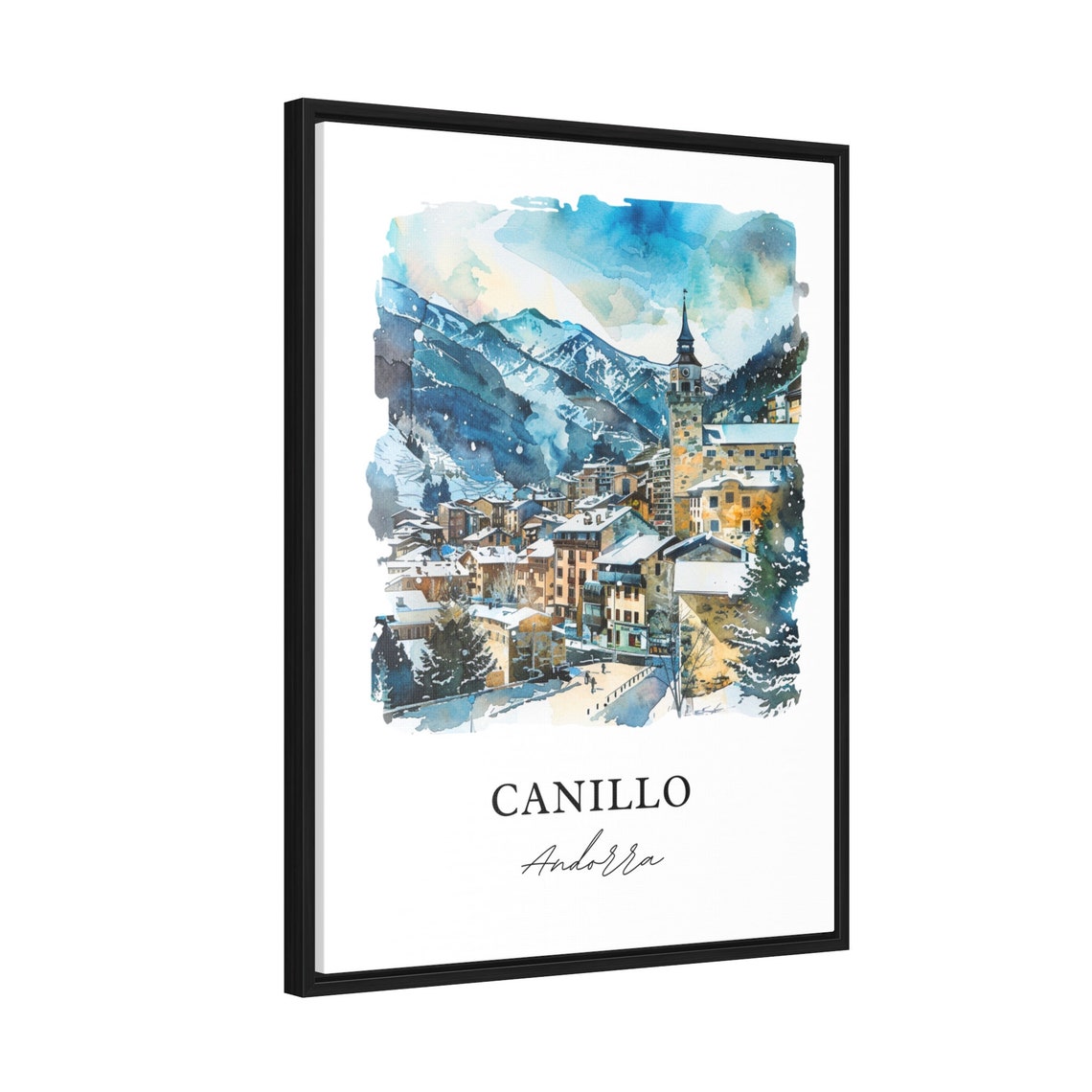 Canillo Andorra Snowy Mountain Village Watercolor Travel Poster - Image 2