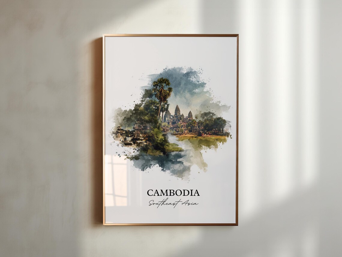 Cambodia Southeast Asia Ancient Temple Ruins Watercolor Travel Poster - Image 5