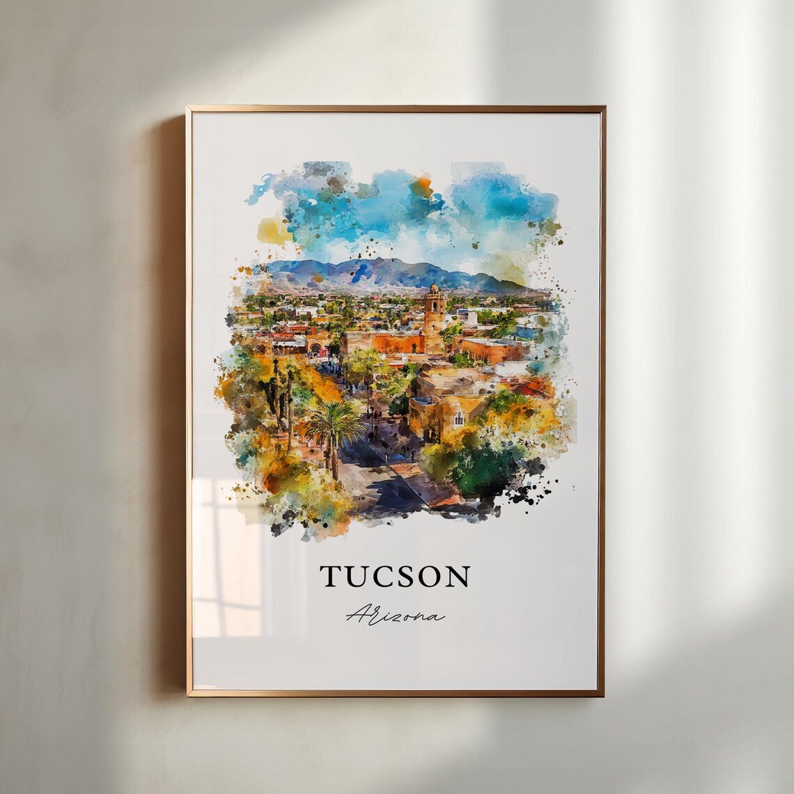 Tucson, AZ Watercolor Travel Poster, Pima County