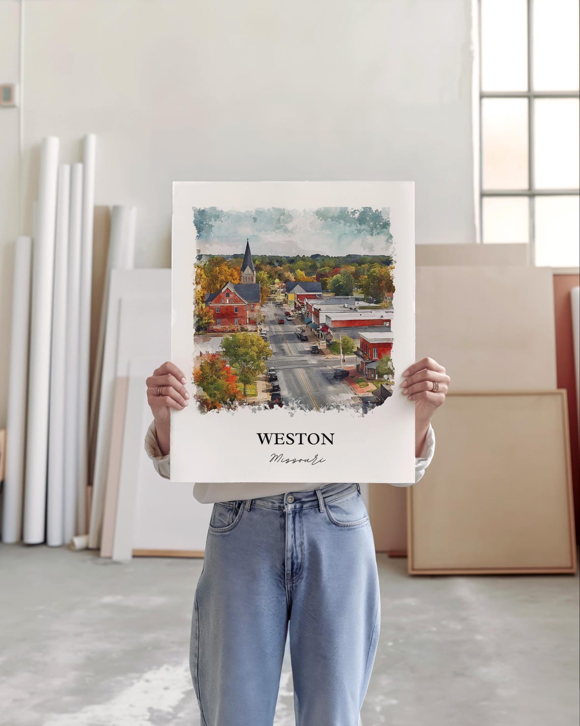 Weston Missouri Historic Main Street Watercolor Travel Gift Poster - Image 5