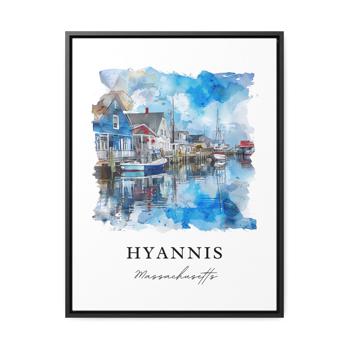 Hyannis Massachusetts Harbor Boats Watercolor Coastal Town Poster - Image 3