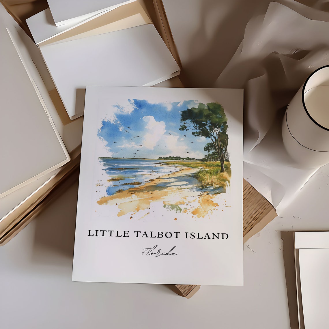 Little Talbot Island Florida Watercolor Beach Shoreline Poster - Image 5