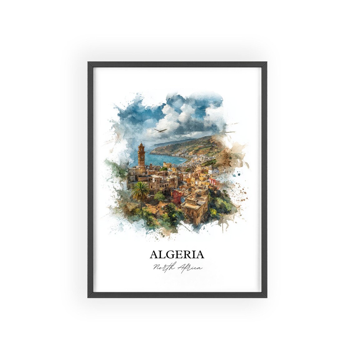 Algeria North Africa Seaside Old Town Watercolor Travel Poster - Image 2