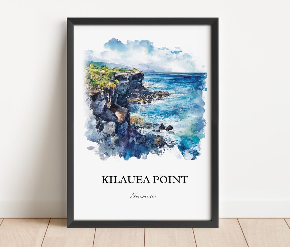 Kilauea Point Hawaii Rocky Sea Cliffs Crashing Waves Watercolor Poster - Image 3