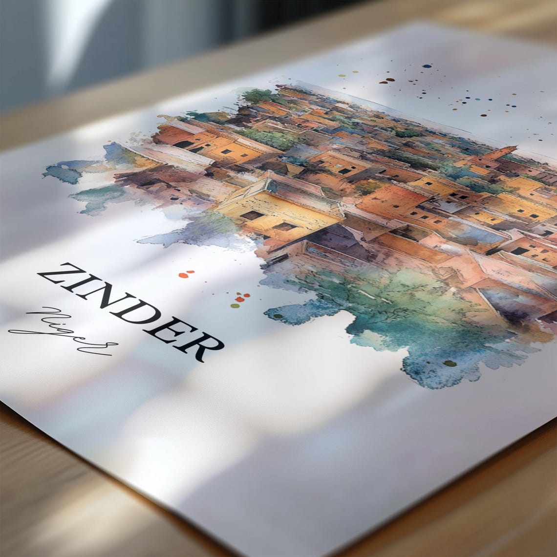 Zinder Niger Desert Town Minarets Watercolor Travel Poster Art - Image 7