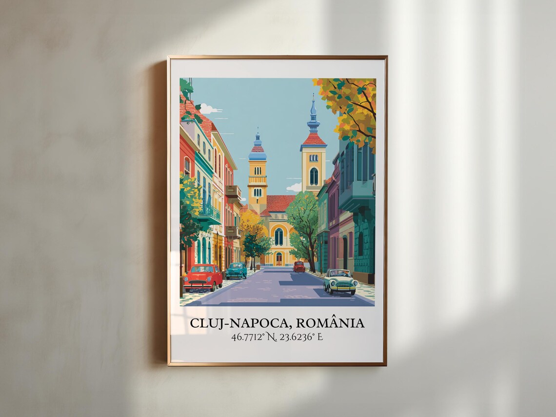 Cluj-Napoca Romania Vintage Street Church Retro Travel Art Poster - Image 4