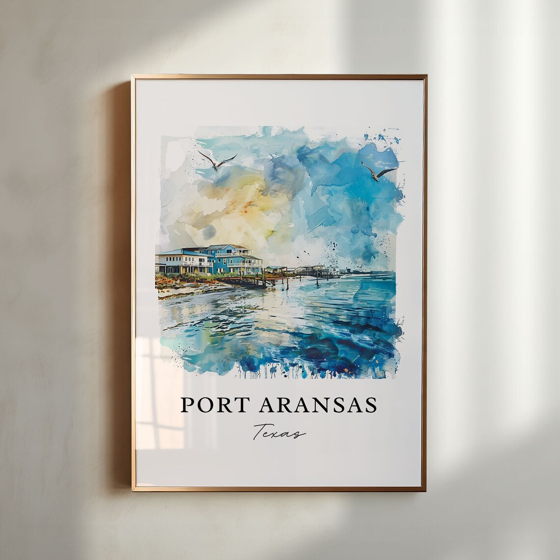 Port Aransas Watercolor Travel Poster, Texas