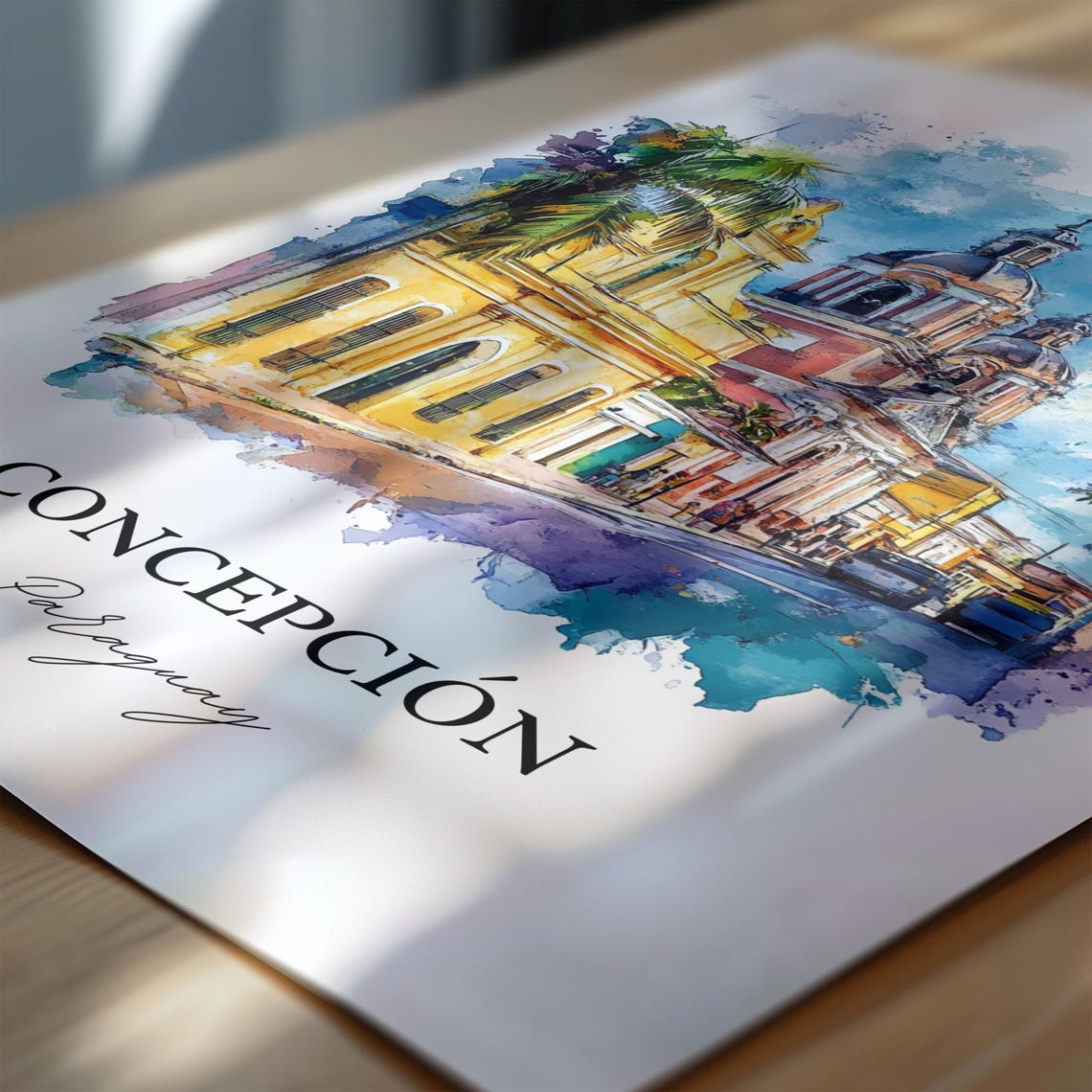 Concepción Paraguay Watercolor Church Street Old Town Poster - Image 7