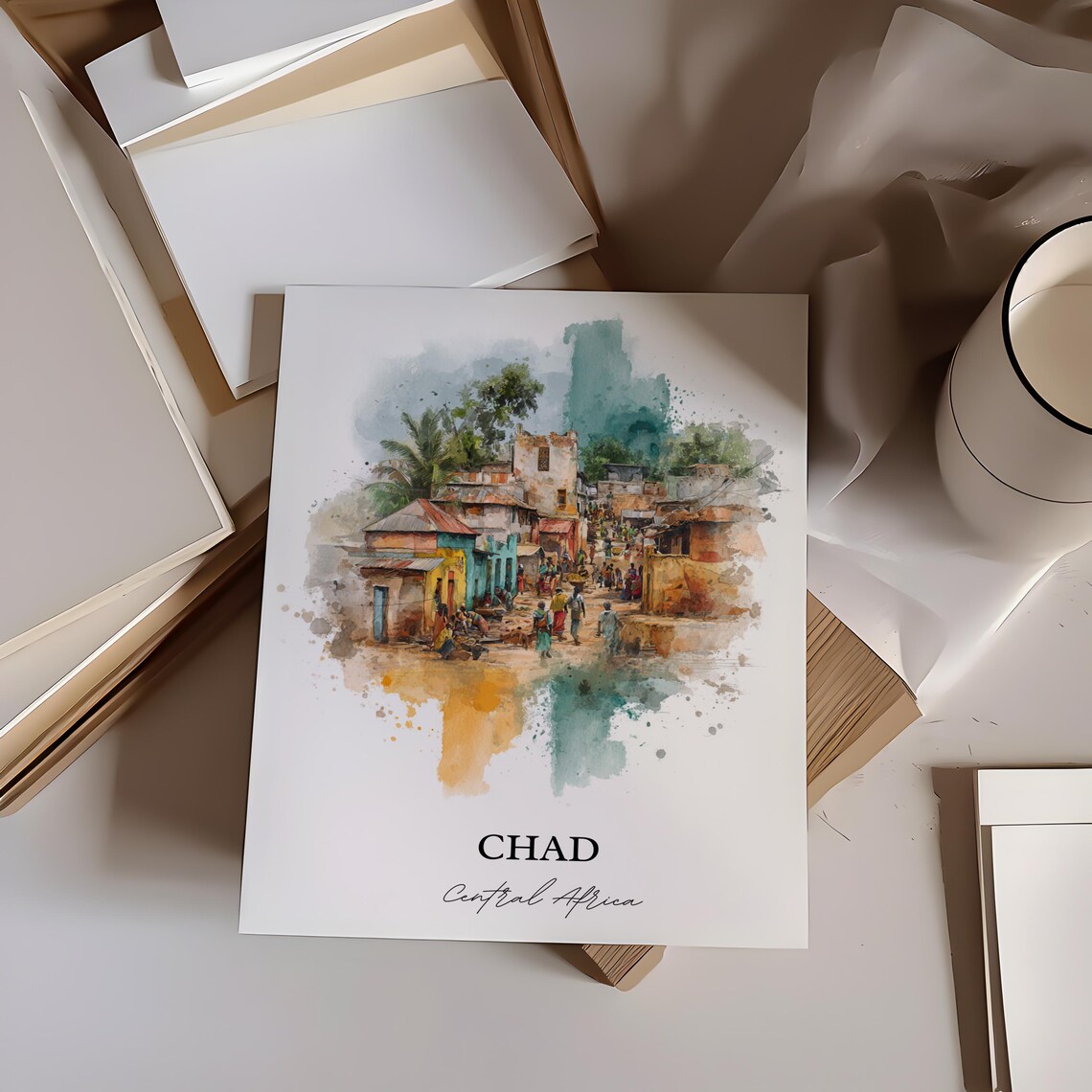 Chad Watercolor Travel Poster, Central Africa - Image 2