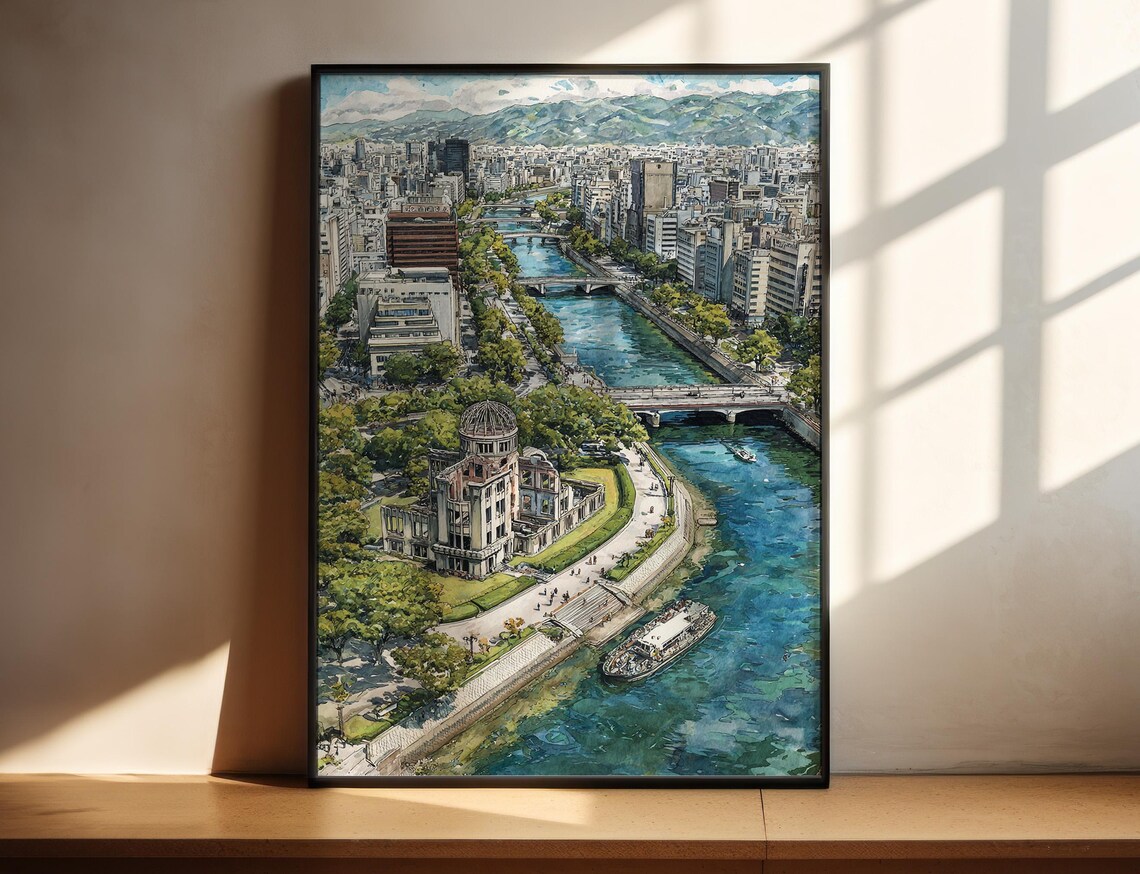 Hiroshima Watercolor Art Print, Japan Travel Decor