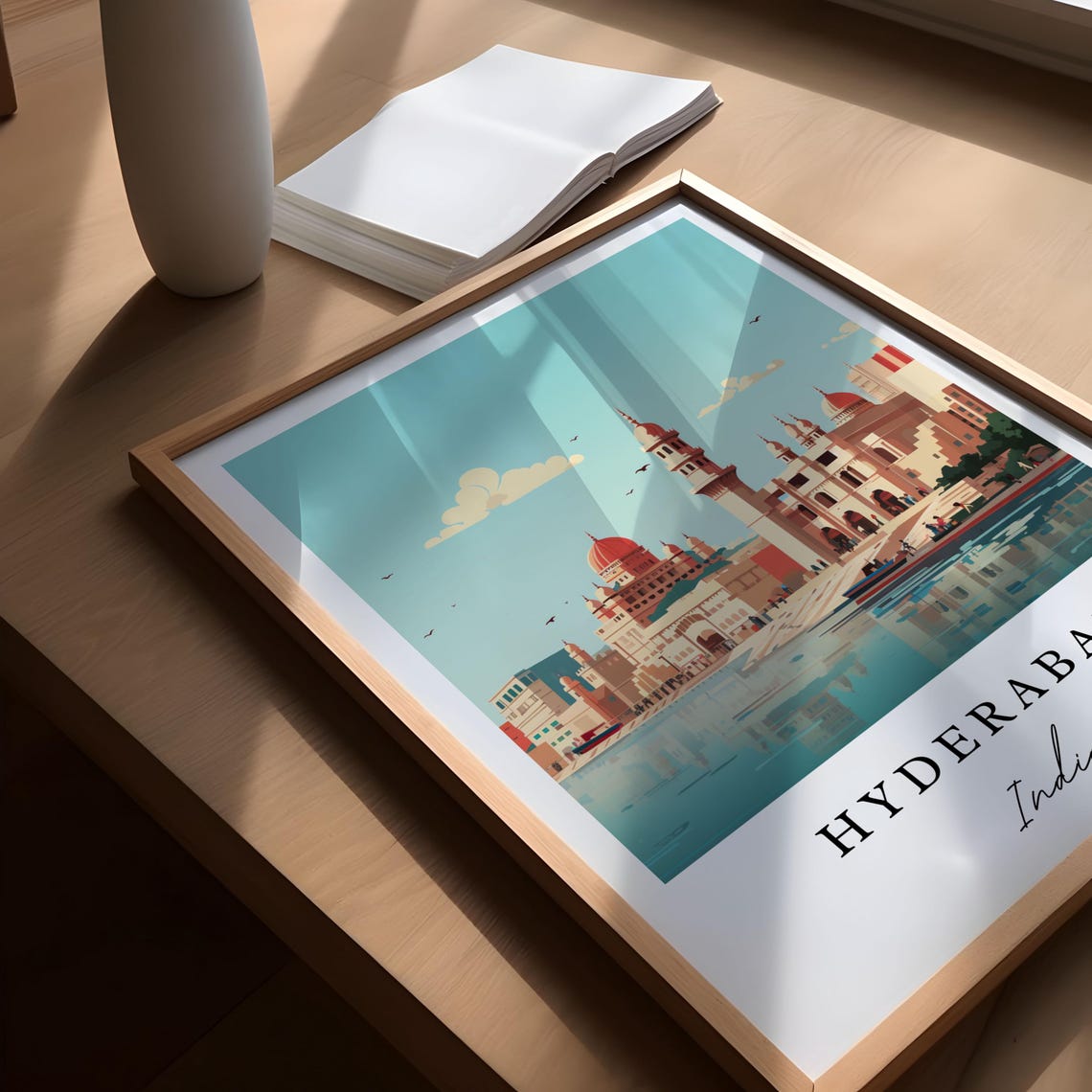 Hyderabad India Flat Vector Art Riverside Mosque Domes Poster - Image 4
