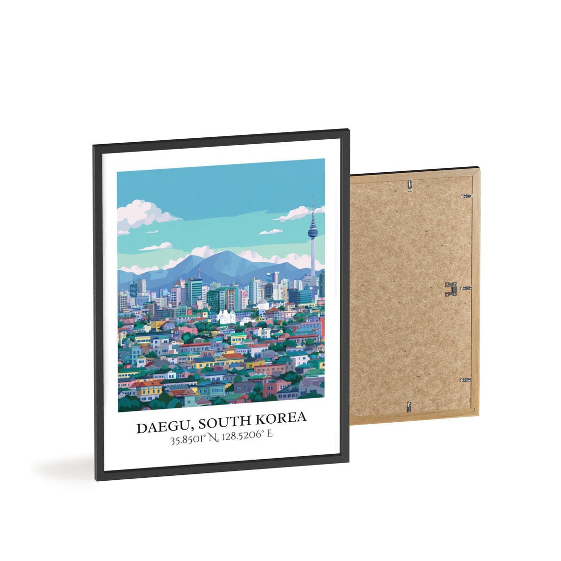 Daegu South Korea City Skyline Tower Mountain Retro Travel Poster - Image 3