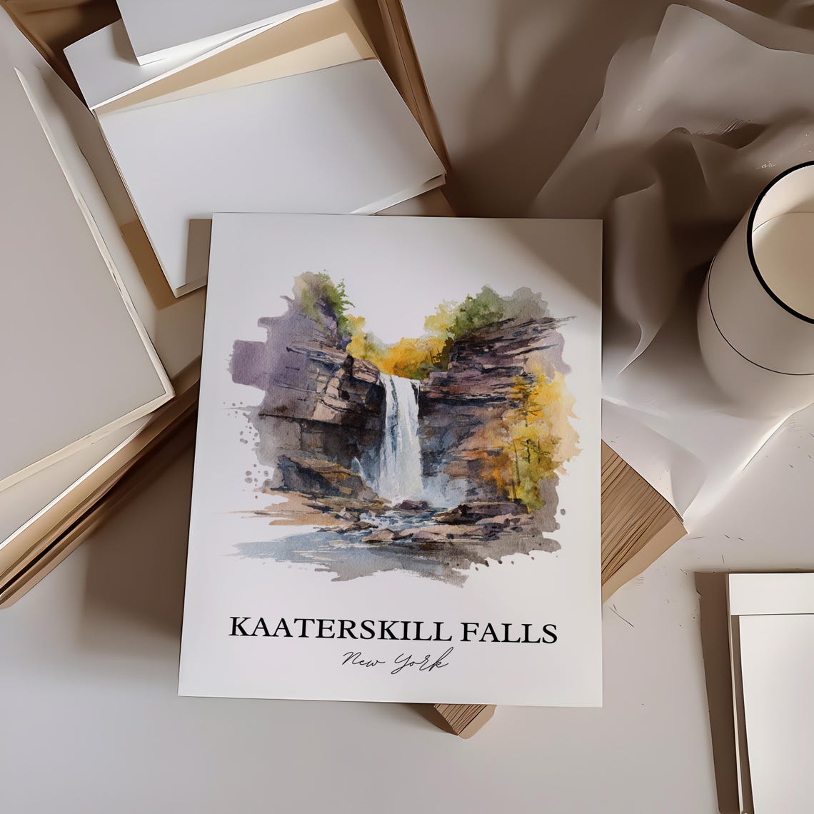 Kaaterskill Falls New York Waterfall Watercolor Nature Poster - Image 4