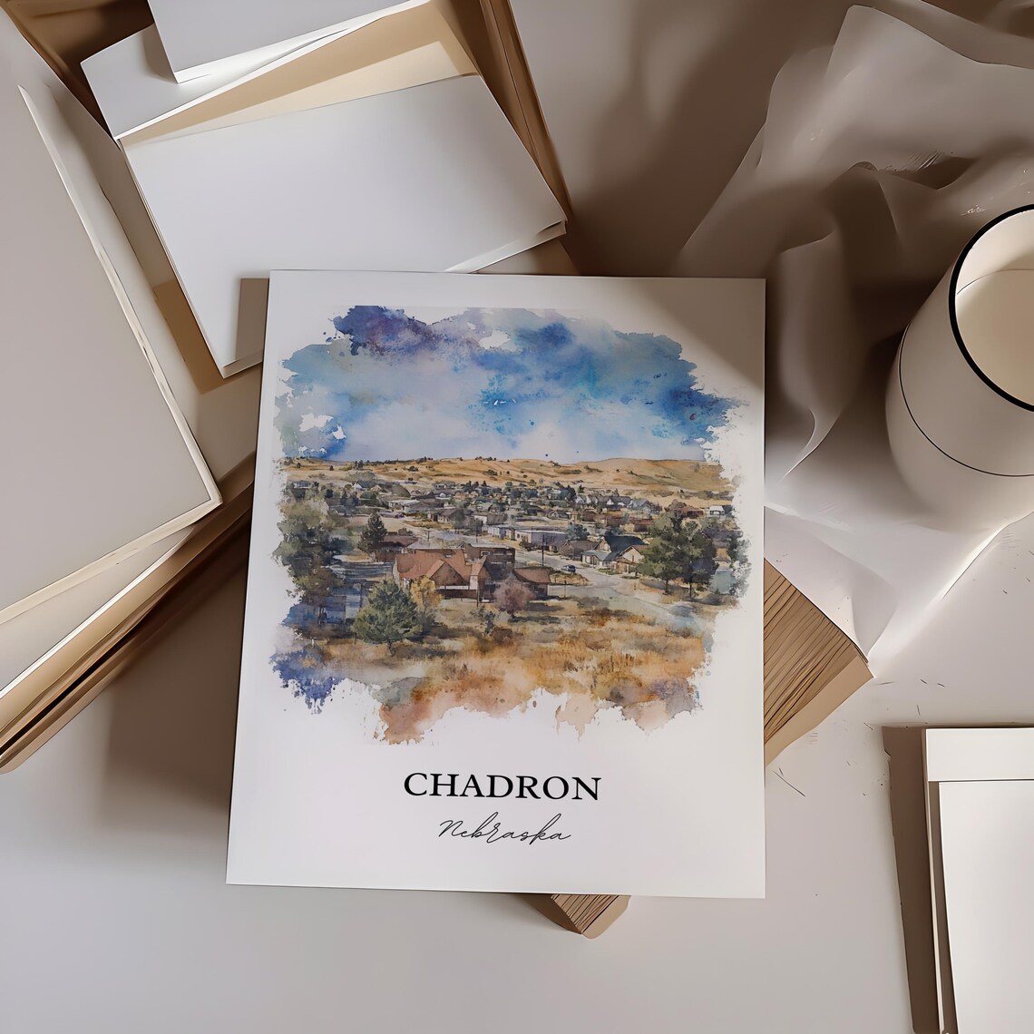 Chadron Nebraska High Plains Prairie Town Scenic Watercolor Poster - Image 4