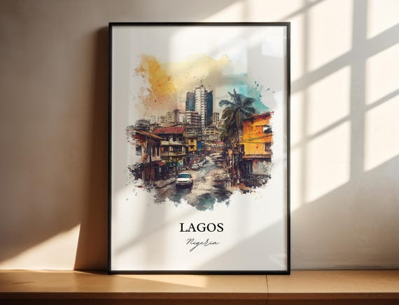 Lagos Wall Art Nigeria Print Watercolor Gift Travel Poster Housewarming