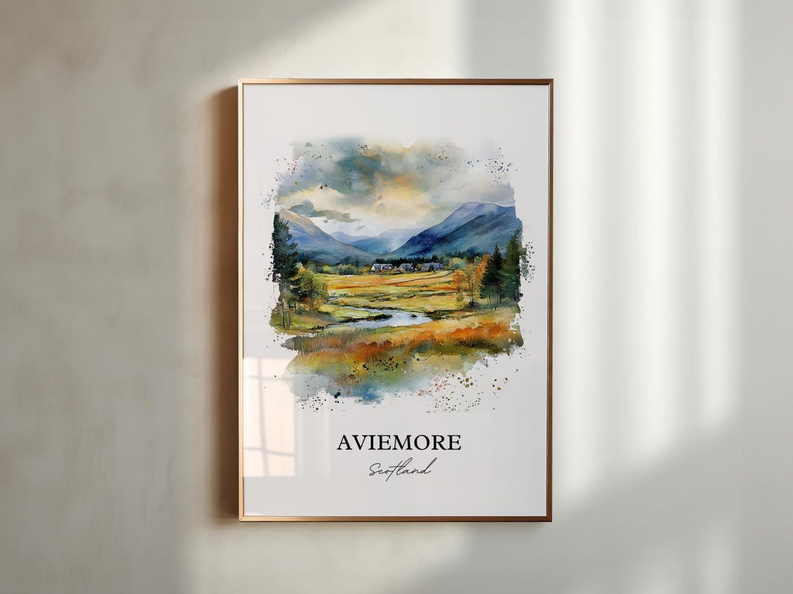 Aviemore Scotland Highland Valley River Watercolor Wilderness Poster - Image 4