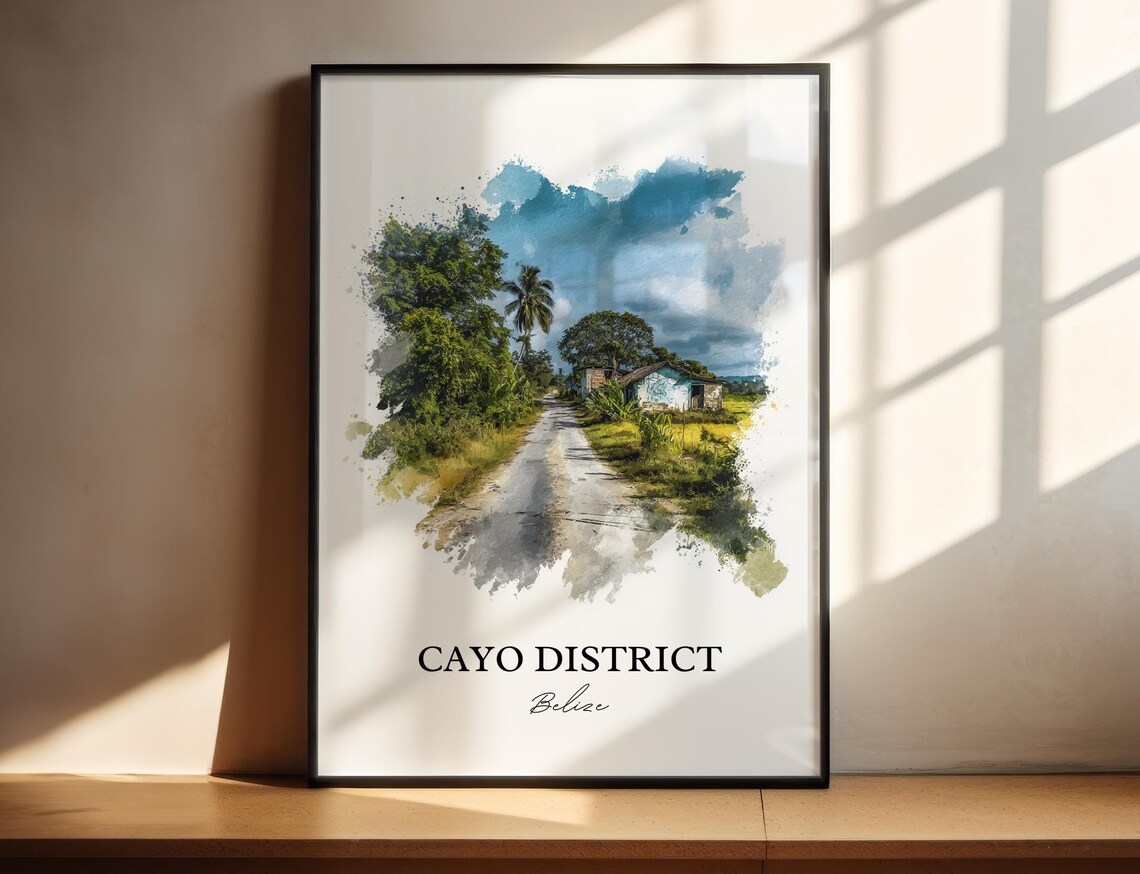 Cayo District Wall Art Honduras Print Watercolor Gift Travel Poster Housewarming