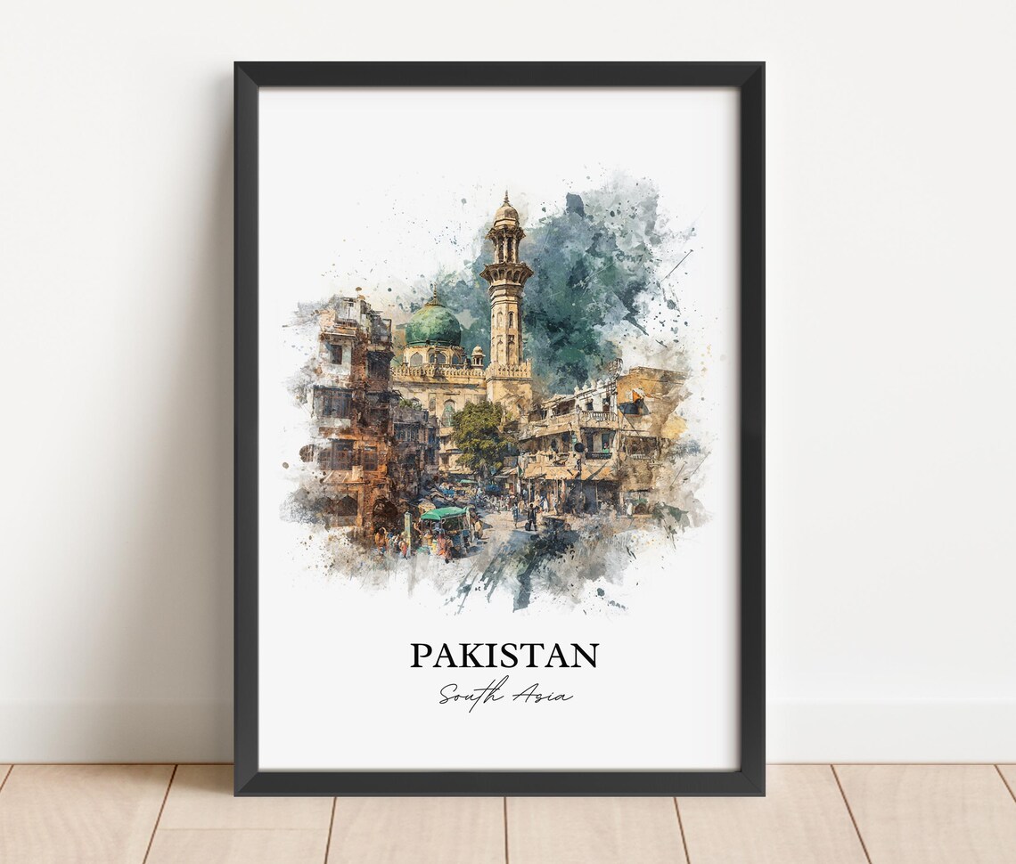 Pakistan South Asia Old Town Mosque Street Watercolor Travel Poster - Image 2
