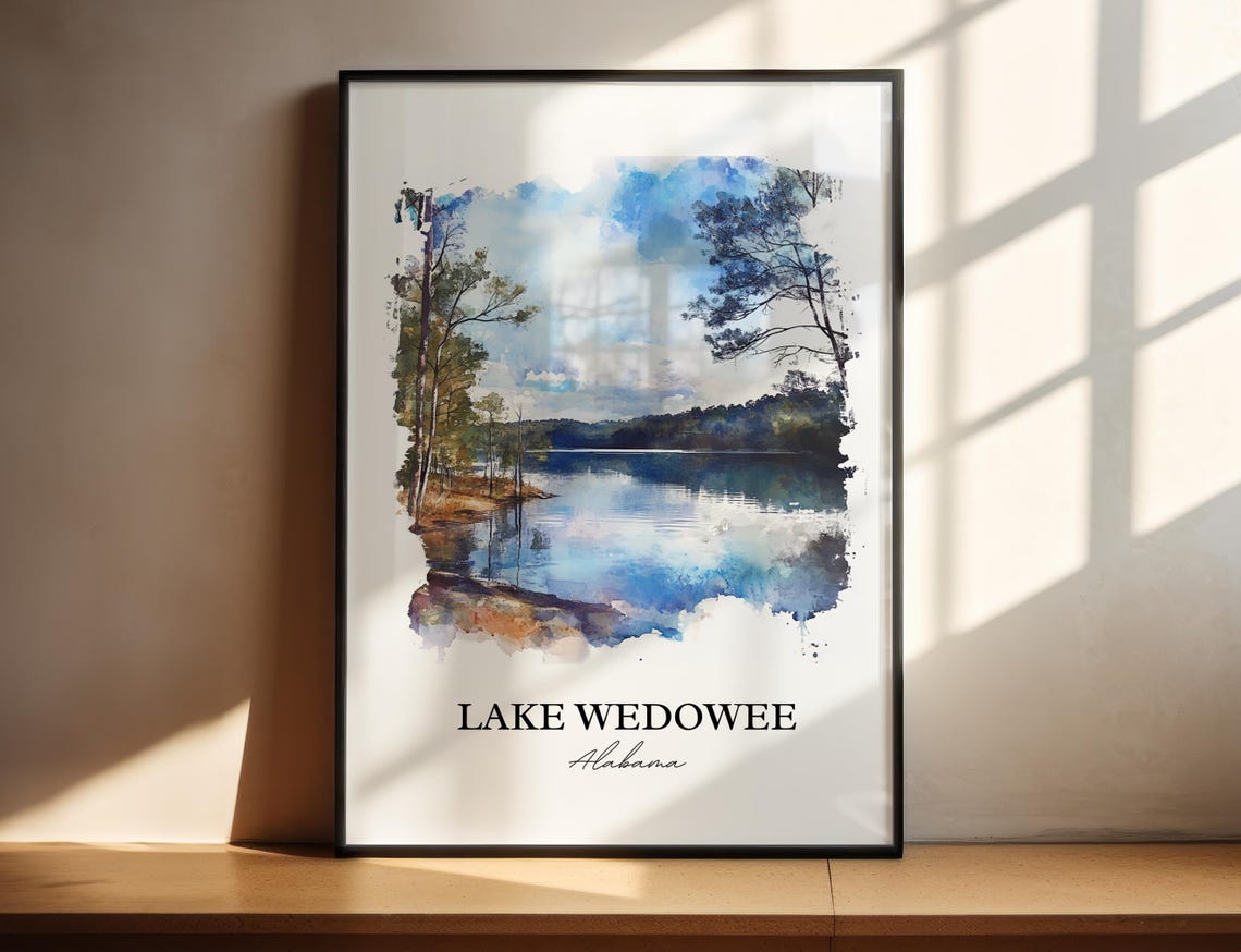 Lake Wedowee Alabama Still Water Pine Shore Sky Reflection Poster