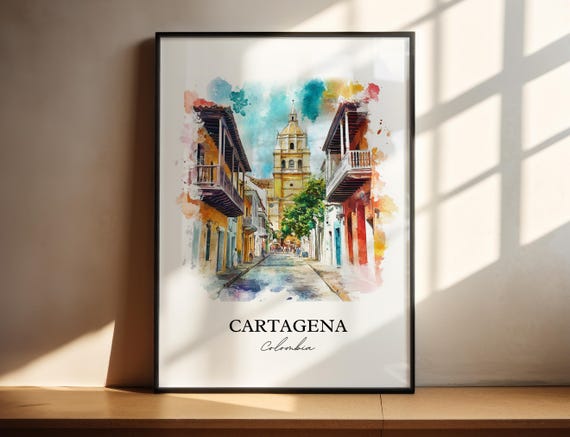 Cartagena Wall Art Colombia Print Watercolor Gift Travel Poster Housewarming