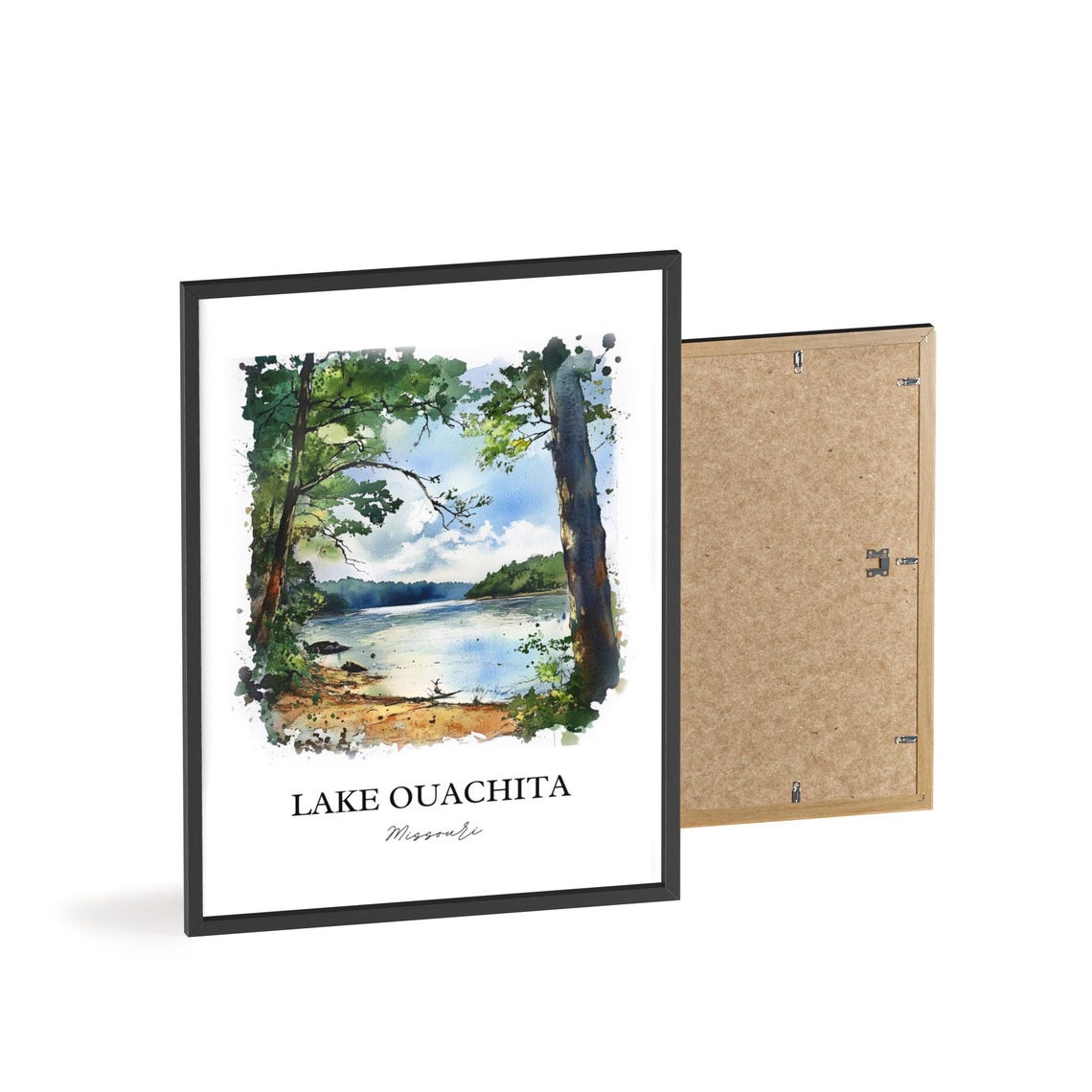 Lake Ouachita Missouri Tall Pine Trees Lakeside Watercolor Poster - Image 2