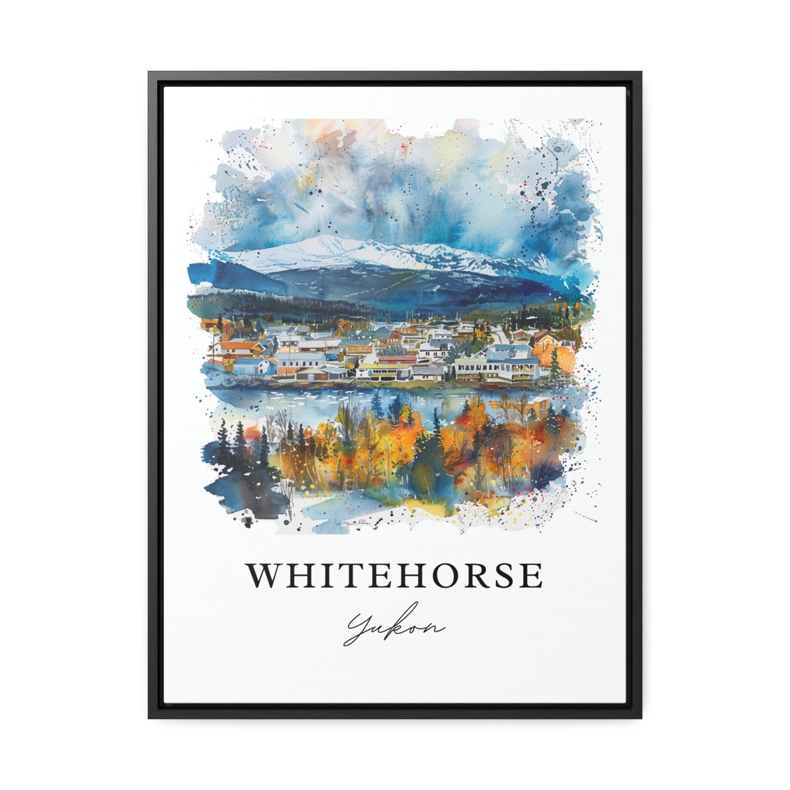 Whitehorse Yukon Canada Town River Snowy Mountains Watercolor Poster - Image 2
