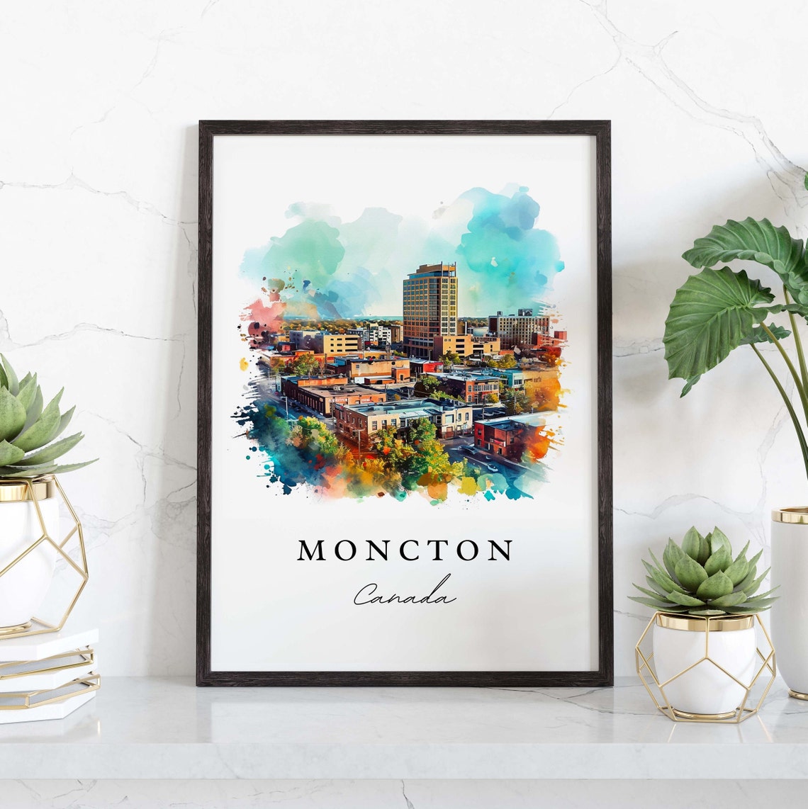 Moncton NB Canada Watercolor Downtown Skyline Cityscape Poster - Image 3