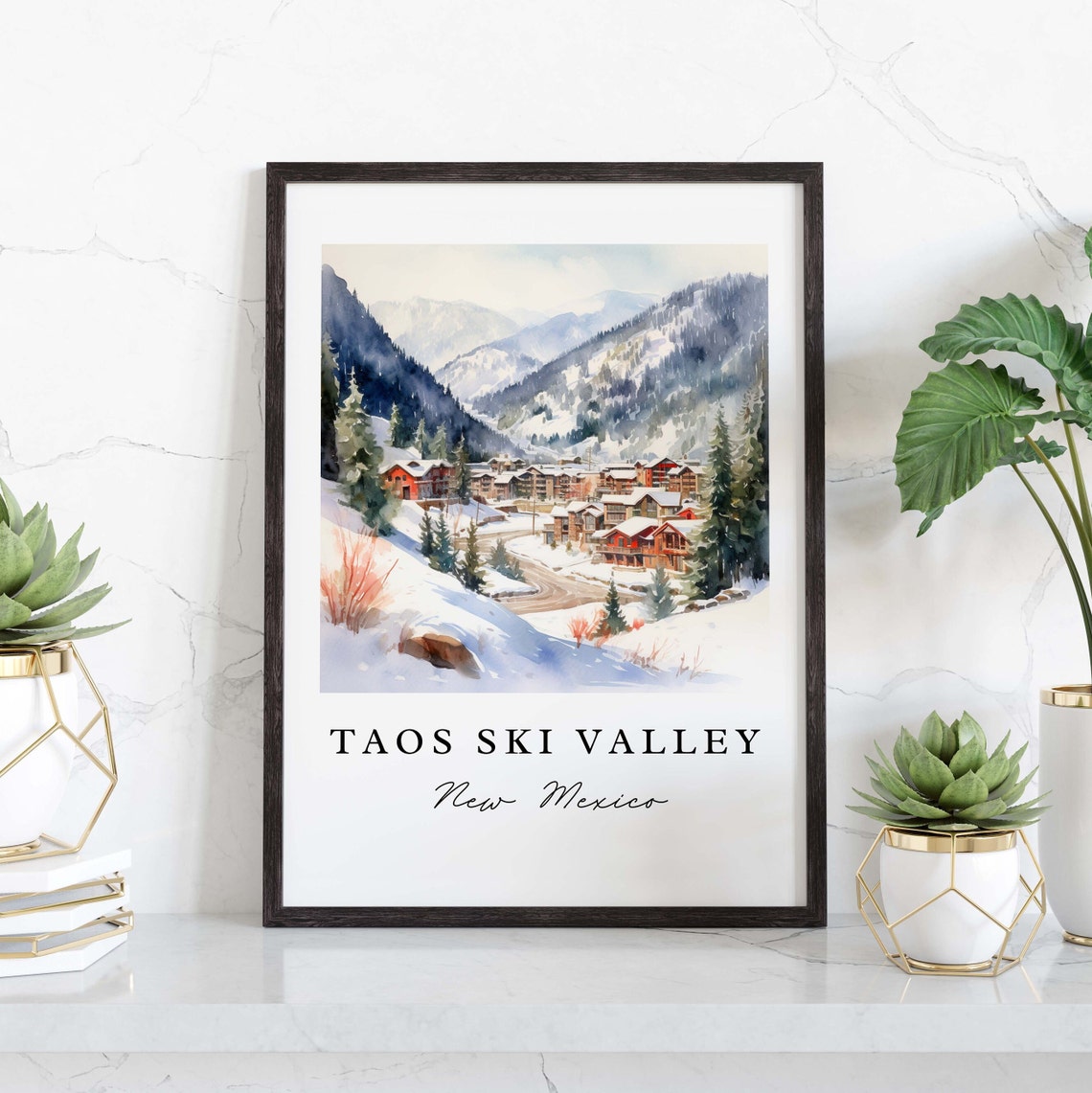 Taos Ski Valley New Mexico Watercolor Snowy Mountain Resort Poster - Image 3