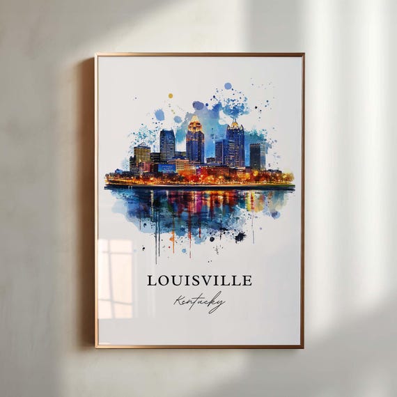 Louisville KY Watercolor Skyline Travel Poster