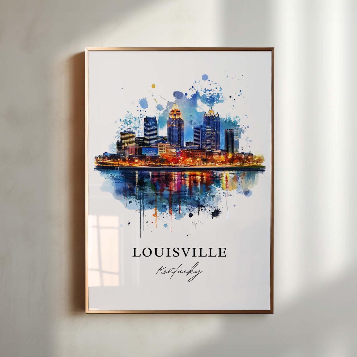Louisville KY Watercolor Skyline Travel Poster