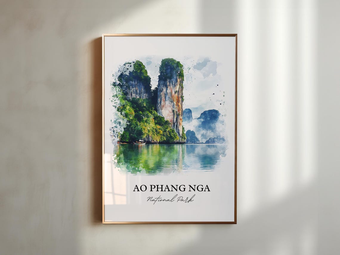 Ao Phang Nga Thailand Limestone Karst Bay Watercolor Travel Poster - Image 2