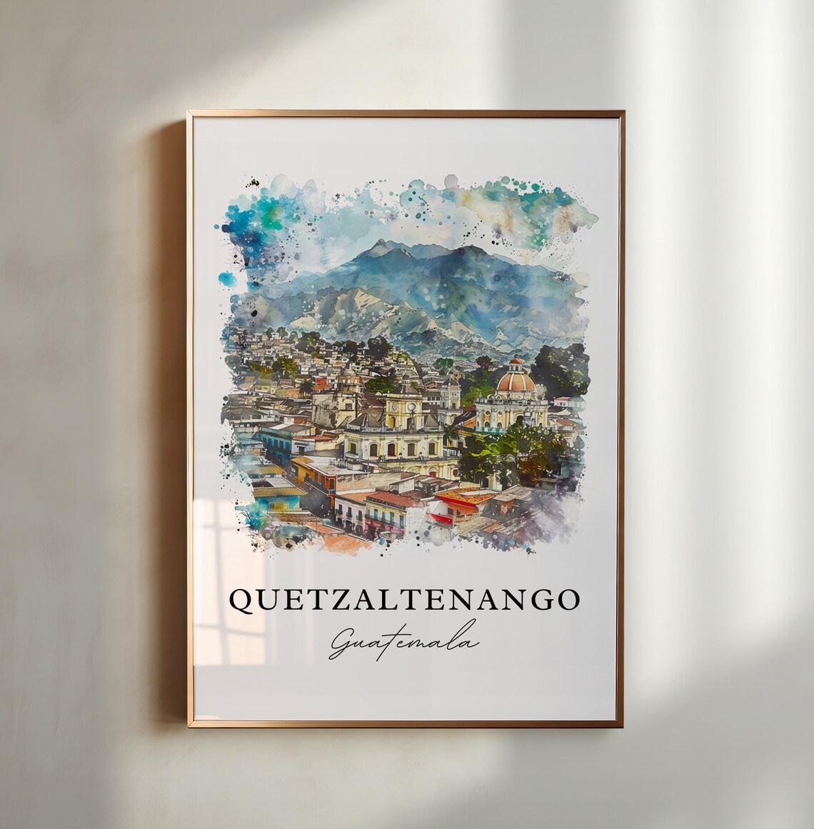 Quetzaltenango Xela Guatemala Watercolor Travel Poster