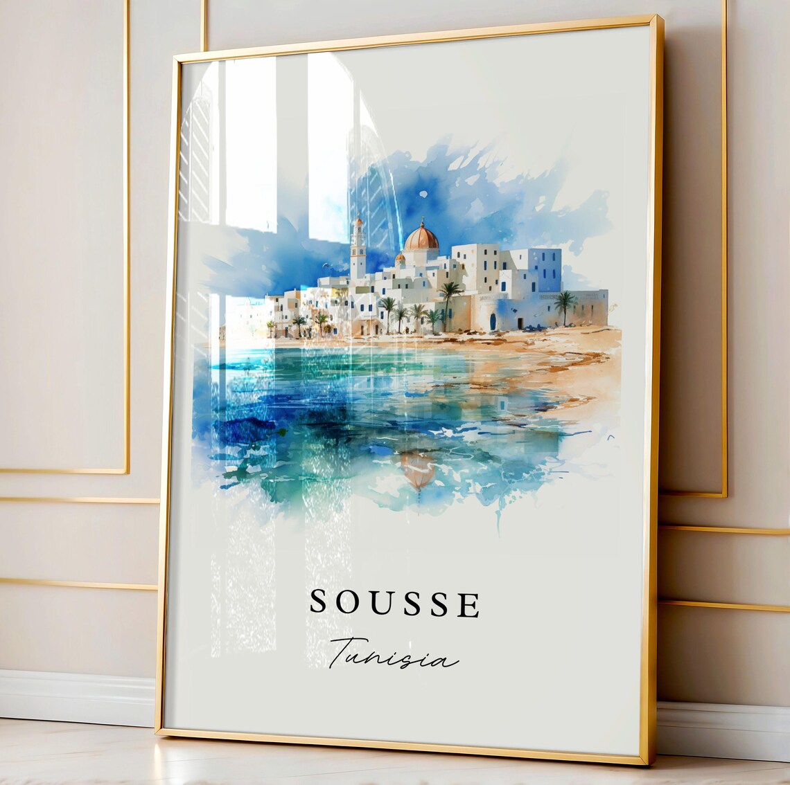Sousse Tunisia Watercolor White Medina Coastal Town Travel Poster - Image 4