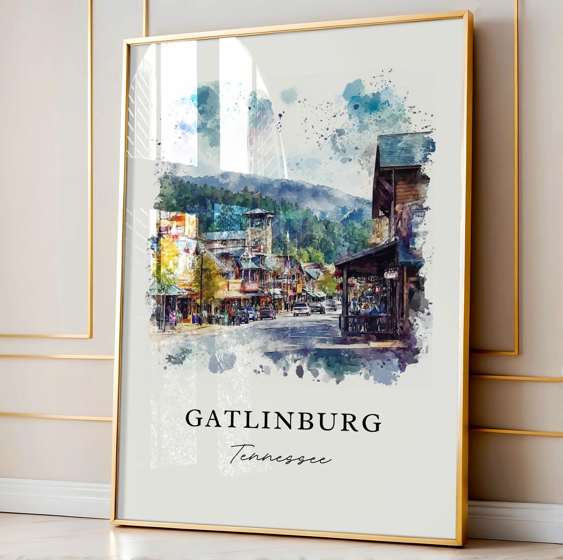Gatlinburg Tennessee Watercolor Smoky Mountain Main Street Travel Poster - Image 4