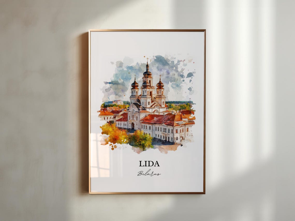 Lida Belarus Watercolor Onion Domed Cathedral Historic Old Town Poster - Image 5