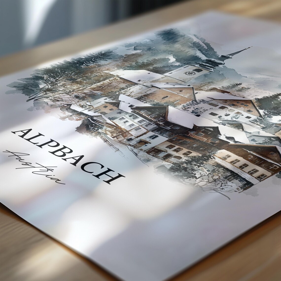 Alpbach Austria Watercolor Snowy Alpine Village Church Winter Poster - Image 6