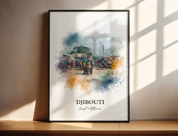 Djibouti Wall Art Print Watercolor East Africa Gift Travel Poster Housewarming