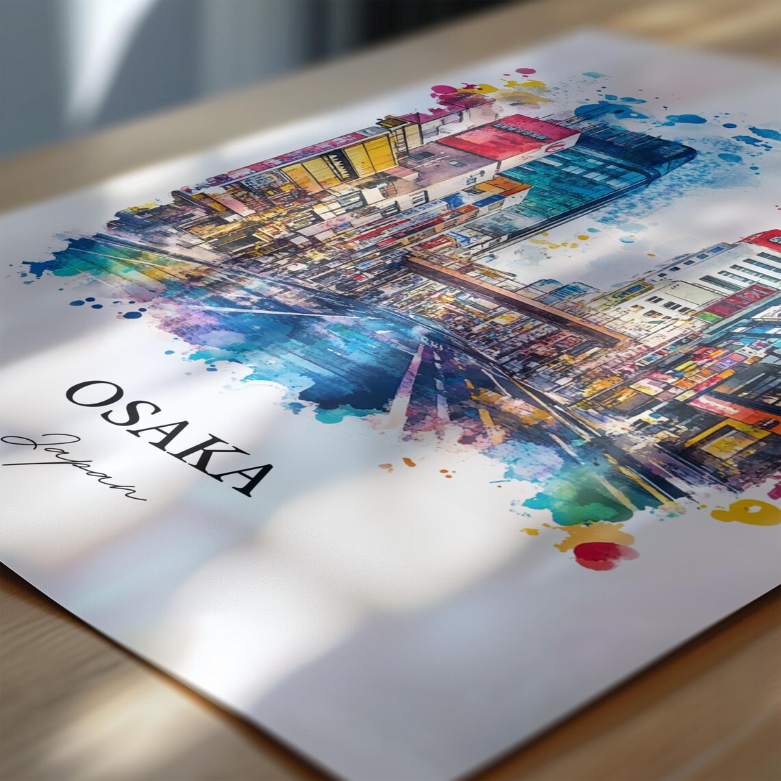 Osaka Japan Watercolor Neon City Street Nightlife Scene Poster - Image 6