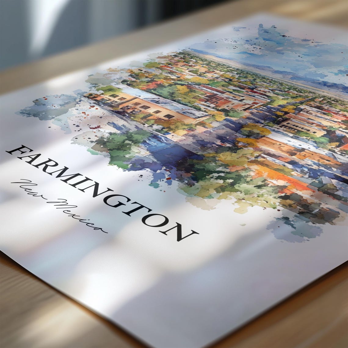 Farmington New Mexico Watercolor Cityscape Mountain View Travel Poster - Image 6