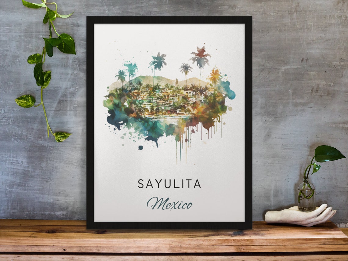 Vibrant Sayulita Mexico Surf Town Watercolor Travel Art Print
