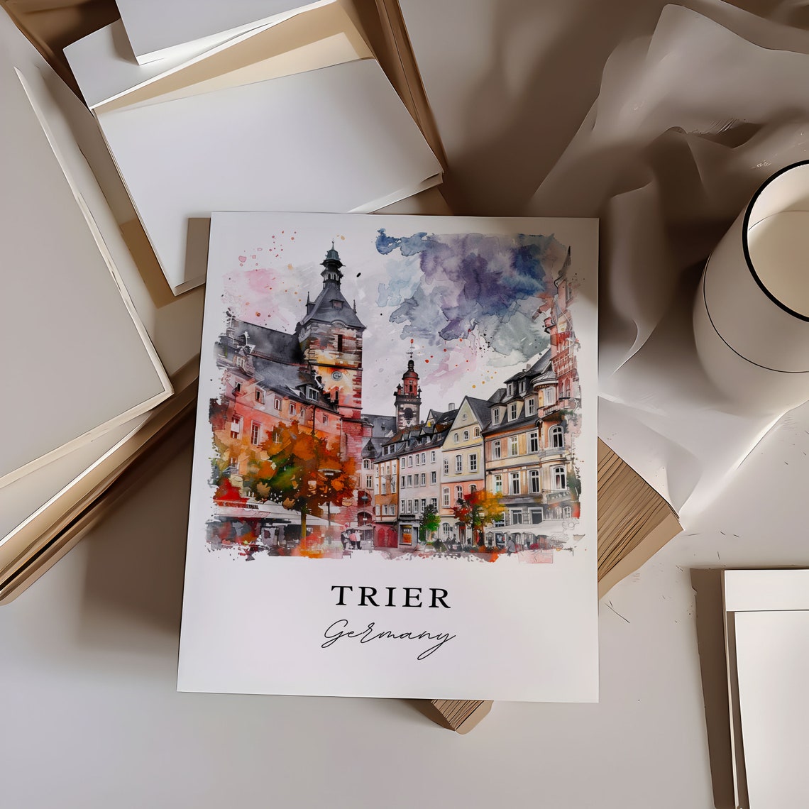 Trier Germany Old Town Church Towers Watercolor Travel Poster - Image 6