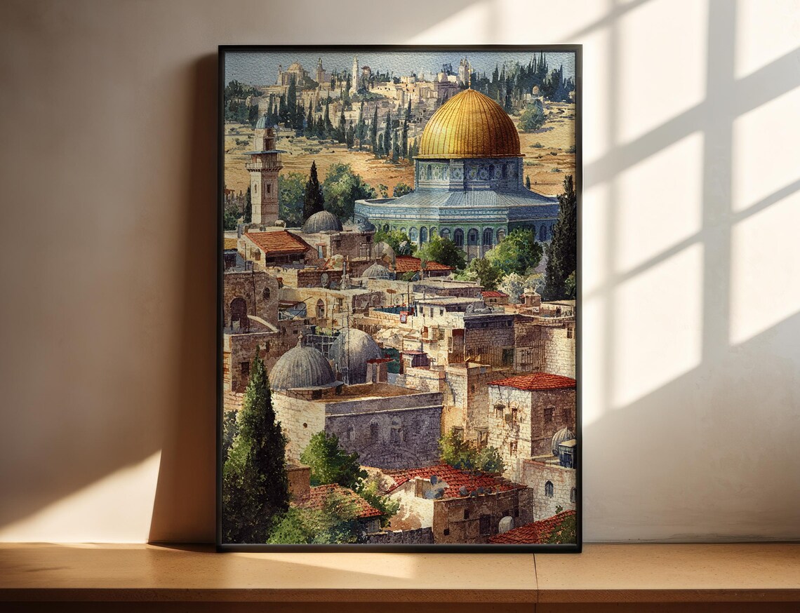 Dome of the Rock Jerusalem Golden Dome Old City Watercolor Poster