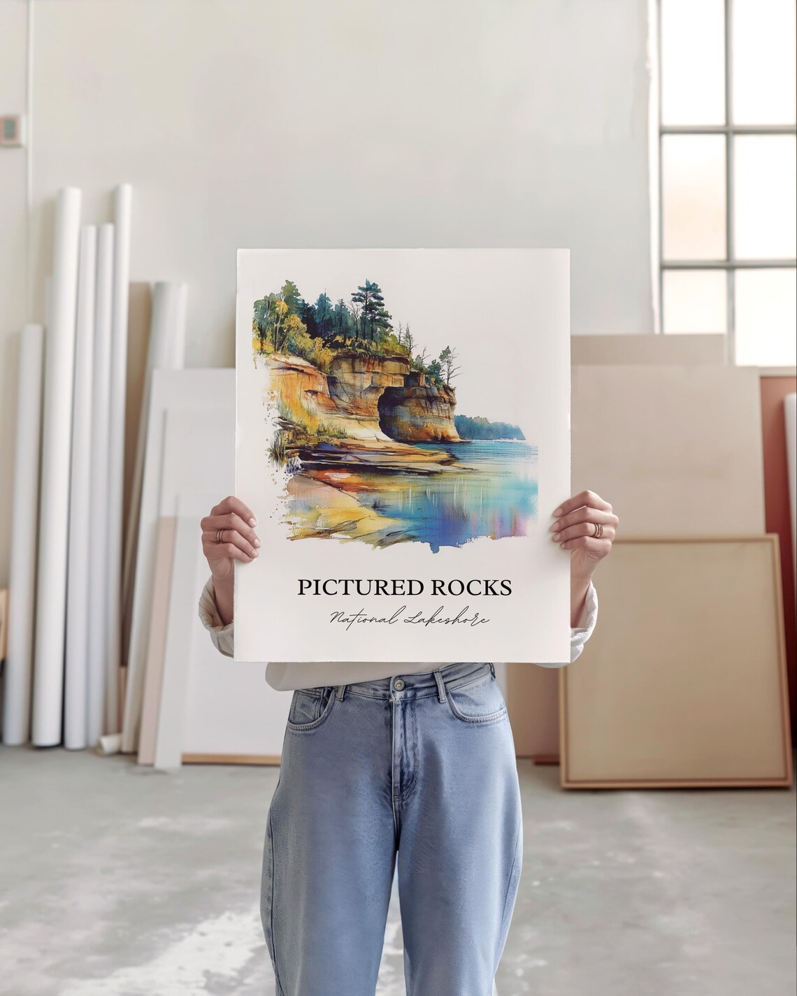 Pictured Rocks Michigan National Lakeshore Sandstone Watercolor Poster - Image 4