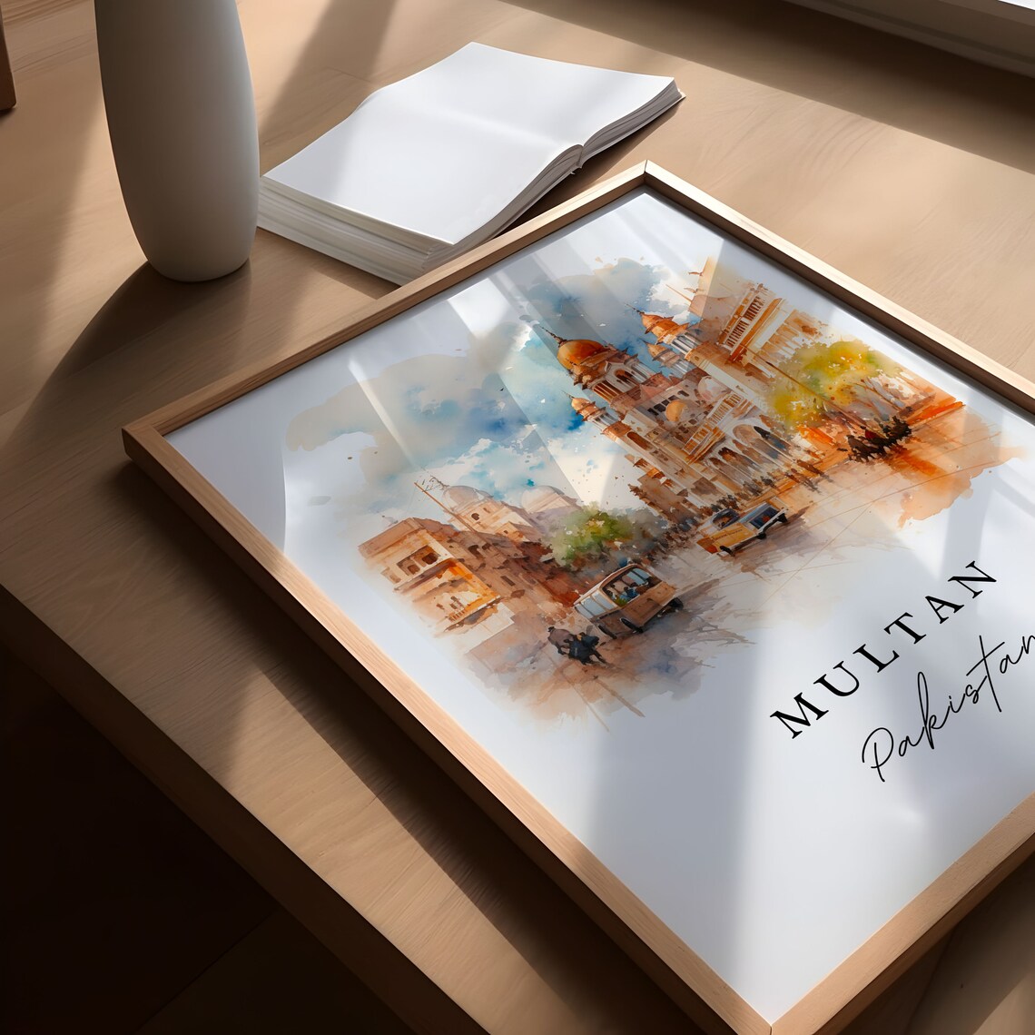 Multan Pakistan Watercolor Old City Street Shrine Travel Poster - Image 6
