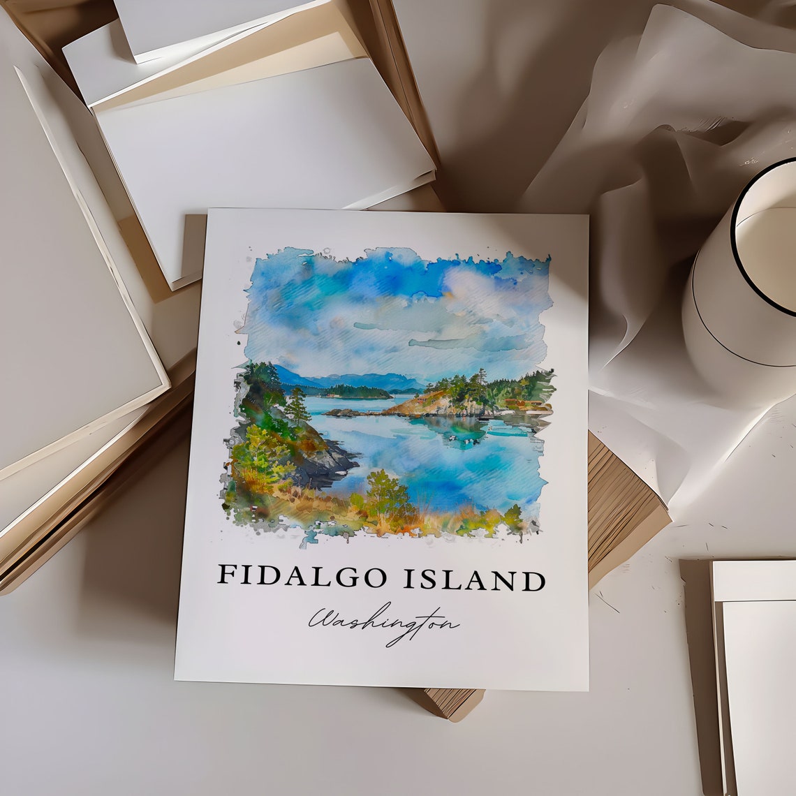 Fidalgo Island Washington Coastal Inlet Watercolor Nature Poster - Image 6