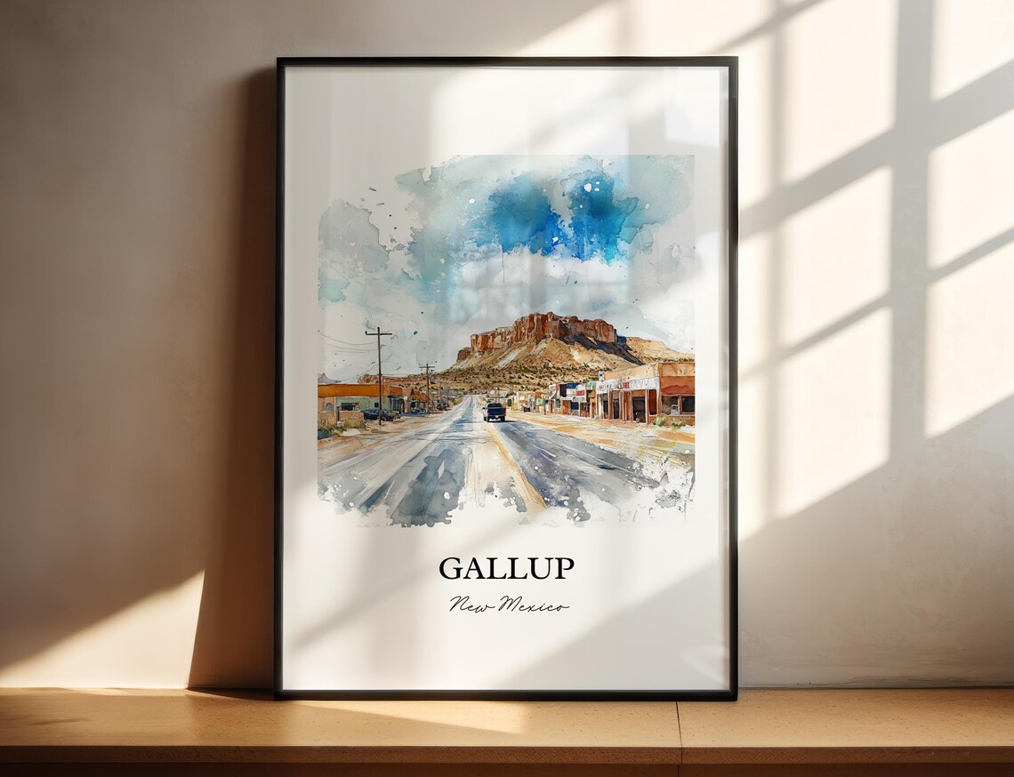 Gallup New Mexico Watercolor Route 66 Desert Town Street Poster